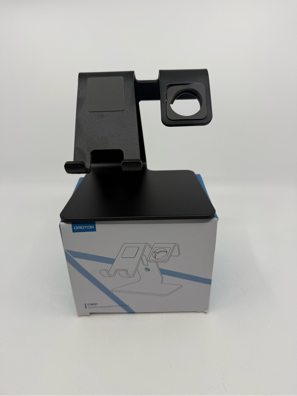 Omoton Black Multi-Device Stand for Apple Watch & Cell Phone. New in box .